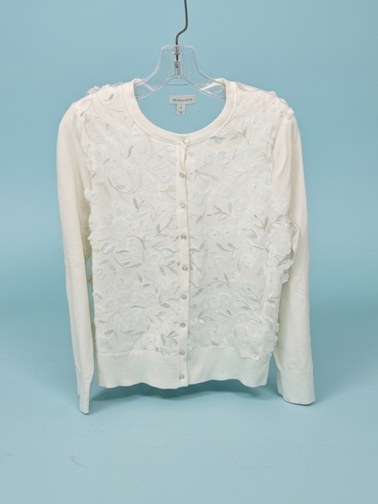 Charter Club Sweaters - Carter Club Cream 3D Floral Applique Whimsical Cardigan, Ethereal Womens Size M